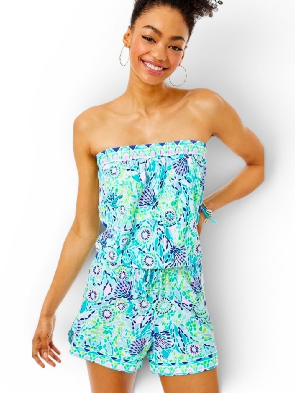 LILY PULITZER Rikki Strapless Blue Ibiza Open Water Romper - Medium